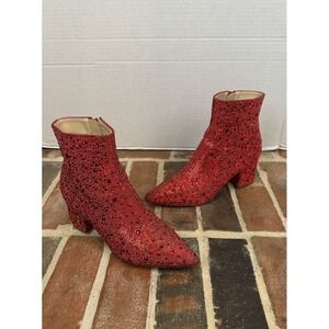 Betsey Johnson Red Rhinestone Ankle Bootie Pointed Toe Disco Sparkle Women's 7